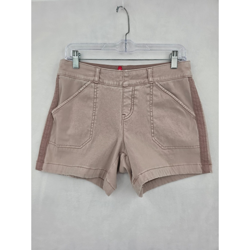 Spanx Women Mauve Taupe Twill Pull On Utility Shorts Medium Side Stripe Bohemian
